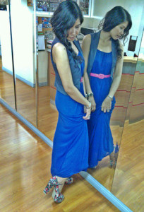 Girl in mirror in blue dress